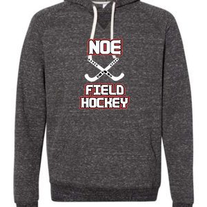 Gray hoodie with field hockey logo.