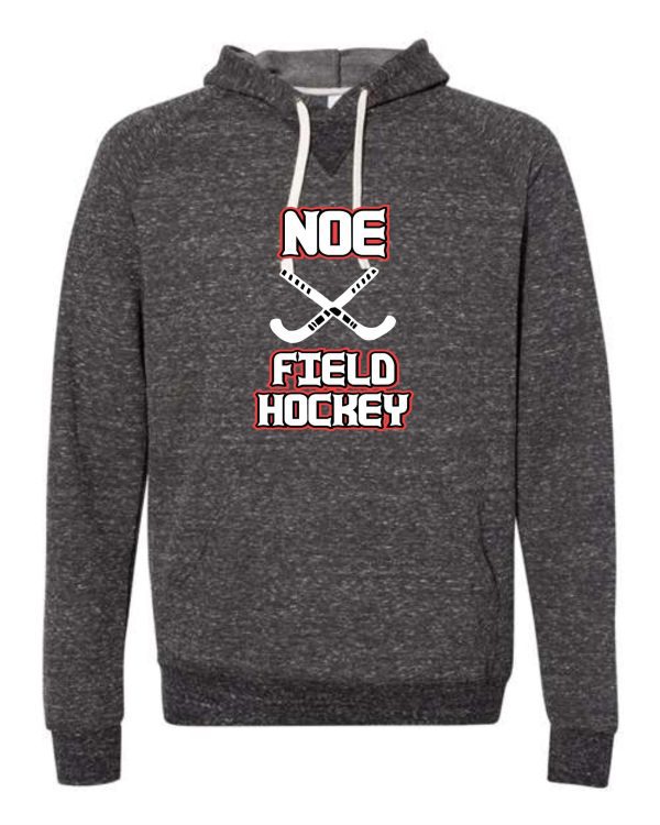 Gray hoodie with field hockey logo.