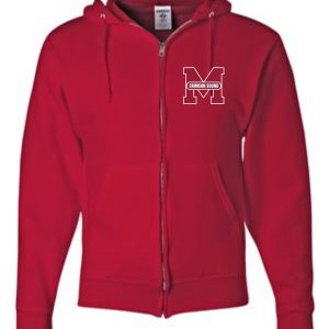 Manual Marching Band zippered hoodie with left chest logo displayed on a plain background.