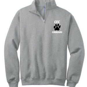 Gray CEC Baseball 1/4 zip Sport Gray sweatshirt 995M with "cec cougars" text and a paw print logo on the chest.