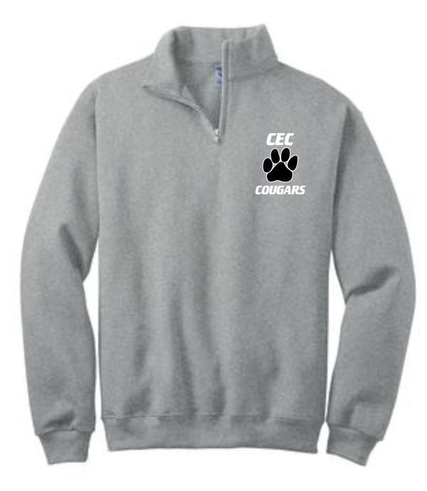 Gray CEC Baseball 1/4 zip Sport Gray sweatshirt 995M with "cec cougars" text and a paw print logo on the chest.