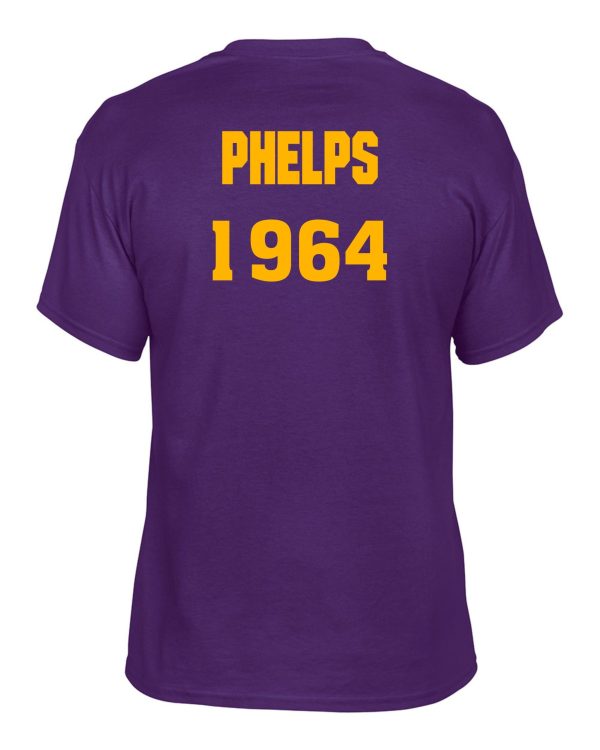 Purple t-shirt with Phelps 1964