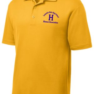 Yellow polo shirt with Louisville Male High School Alumni Association logo.