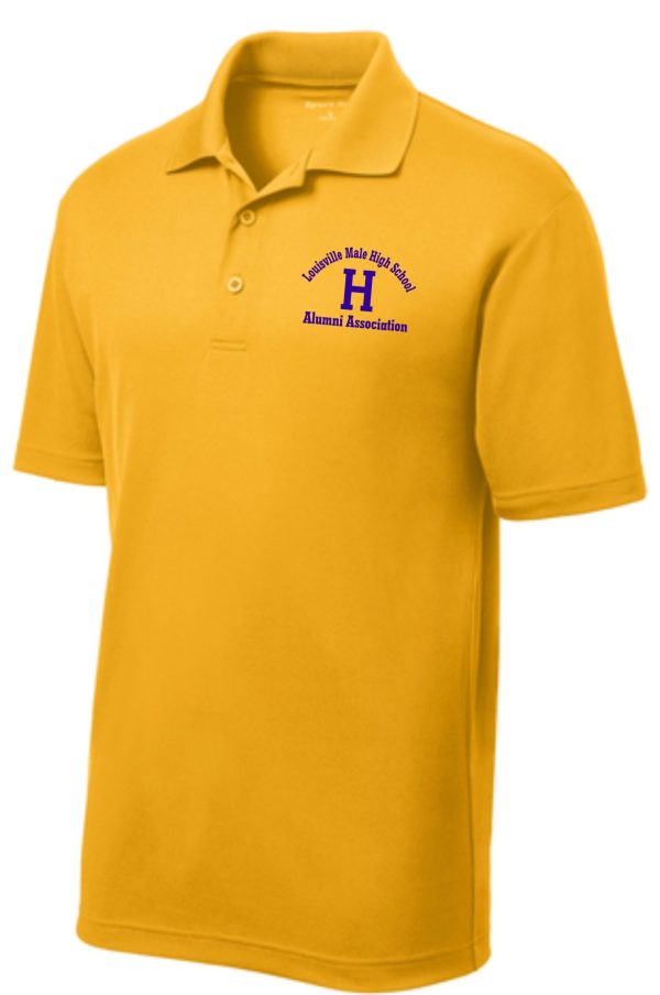 Yellow polo shirt with Louisville Male High School Alumni Association logo.