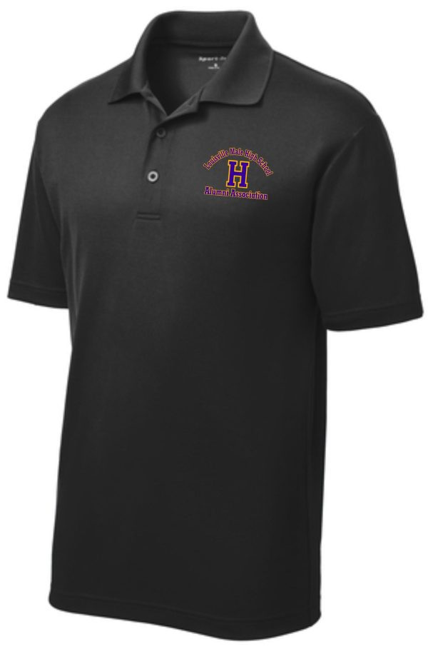 Black polo shirt with Louisville Male High School Alumni Association logo.