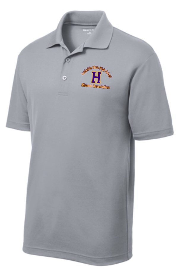 Gray polo shirt with Louisville Male High School logo.