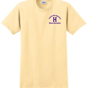 Yellow t-shirt with Louisville Male High School alumni logo.