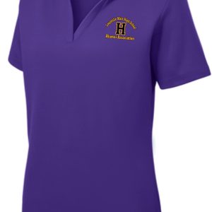 Purple polo shirt with school logo.