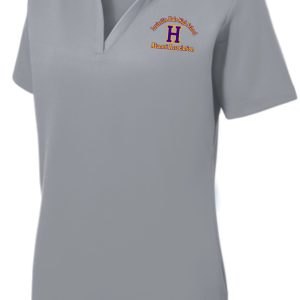 Gray women's polo shirt with Louisville Male High School alumni logo.