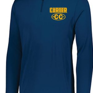 Blue Carter CC Attain Adult Pullover Augusta 2785 with a quarter-zip, featuring the logo "carter cc" in yellow and white on the left chest area.