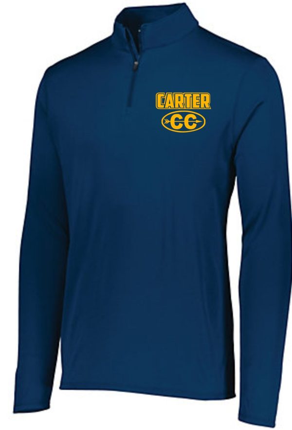 Blue Carter CC Attain Adult Pullover Augusta 2785 with a quarter-zip, featuring the logo "carter cc" in yellow and white on the left chest area.