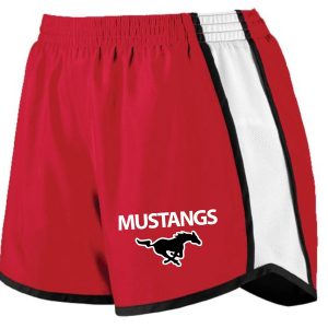 St Margaret Mary Spirit shorts Aug 1265 Adult or 1266 Youth with the word "mustangs" and a mustang silhouette logo on the left leg.