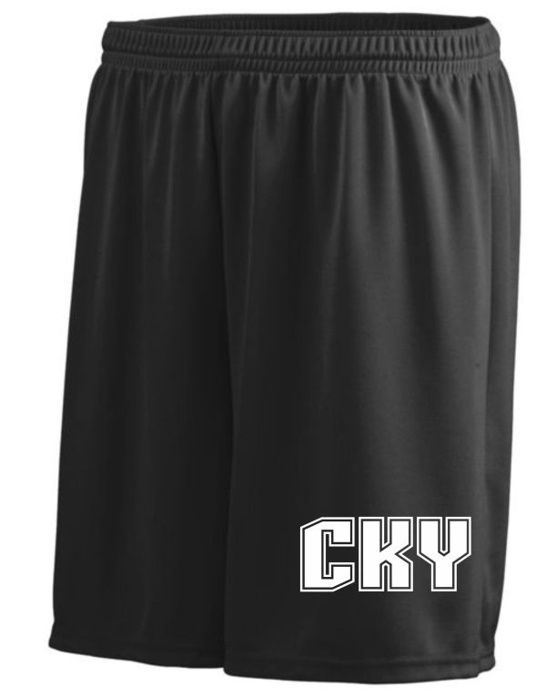 Black athletic shorts with CKY logo.