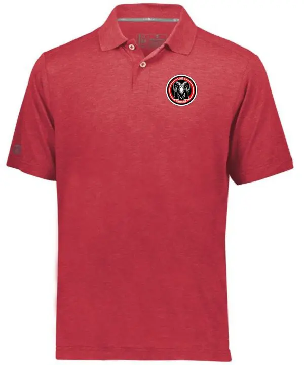 Manual Lady Crimson Soccer Mens Repreve Eco polo Aug 222575 with a black and white logo on the left chest area.