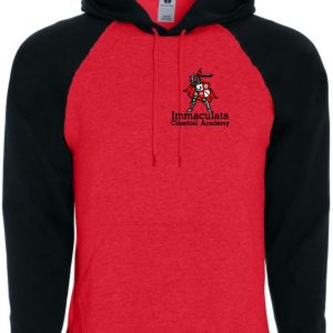 Immaculata Red/Black Hooded Sweatshirt 229179 with "immaculata classical academy" logo on the chest.