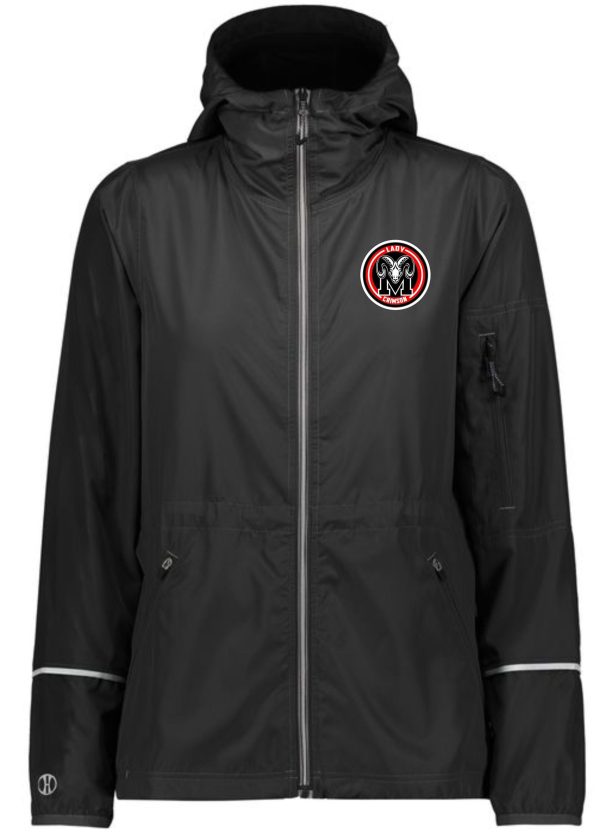 Manual Lady Crimson Soccer ADULT MENS Full zip 229582 with a hood and zipper, featuring a logo on the left chest and sleeve details.