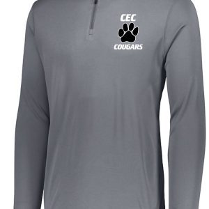 Gray half-zip pullover with CEC Baseball Attain Pullover Augusta 2785 and a paw print logo on the left chest.