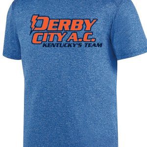 Derby City AC Kinergy Navy Short Sleeve Tshirt Aug 2801 with "derby city a.c. kentucky's team" logo in orange and white on the chest.