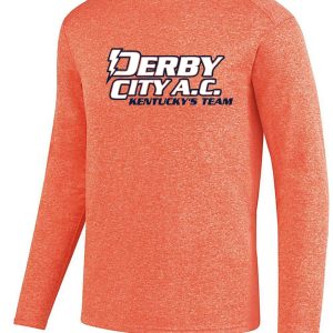 Derby City AC Kinergy Orange Long Sleeve Tshirt Aug 2807 with "derby city a.c. kentucky's team" logo printed in white and black on the front.