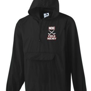 Black hooded jacket with field hockey logo.