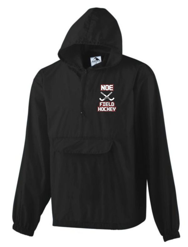 Black hooded jacket with field hockey logo.