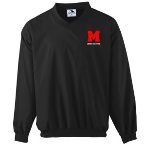 Manual Cross Country Black V neck pullover Aug 3415 with a red "m" logo and "cross country" text on the left chest.