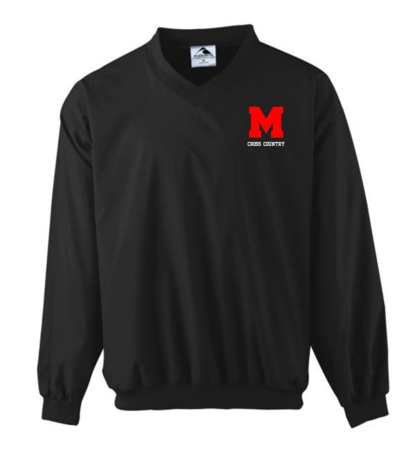 Manual Cross Country Black V neck pullover Aug 3415 with a red "m" logo and "cross country" text on the left chest.