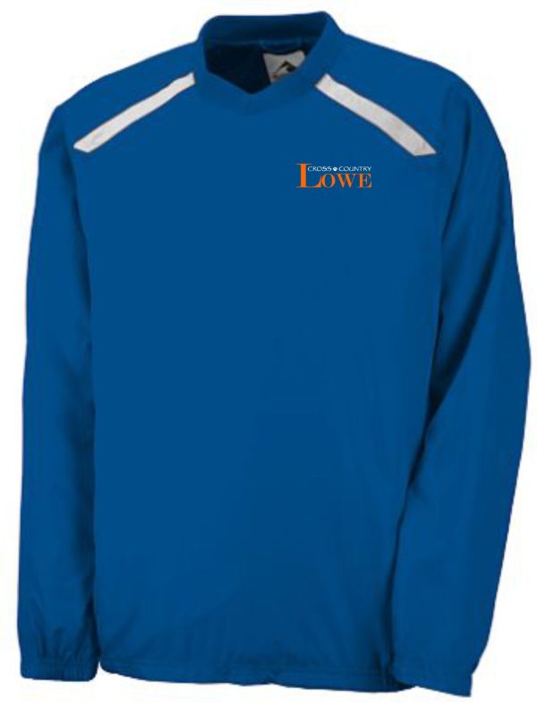 Lowe XC Adult Promentum Pullover Augusta 3417 with white stripes on the shoulders and a "cross country love" logo on the chest.