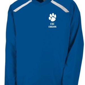 CEC Basketball Adult Promentum Pullover Augusta 3417 with white shoulder stripes and a "cec cougars" logo featuring a paw print on the left chest.