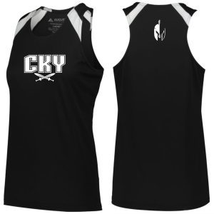 Black tank top with white CKY logo and Spartan helmet.