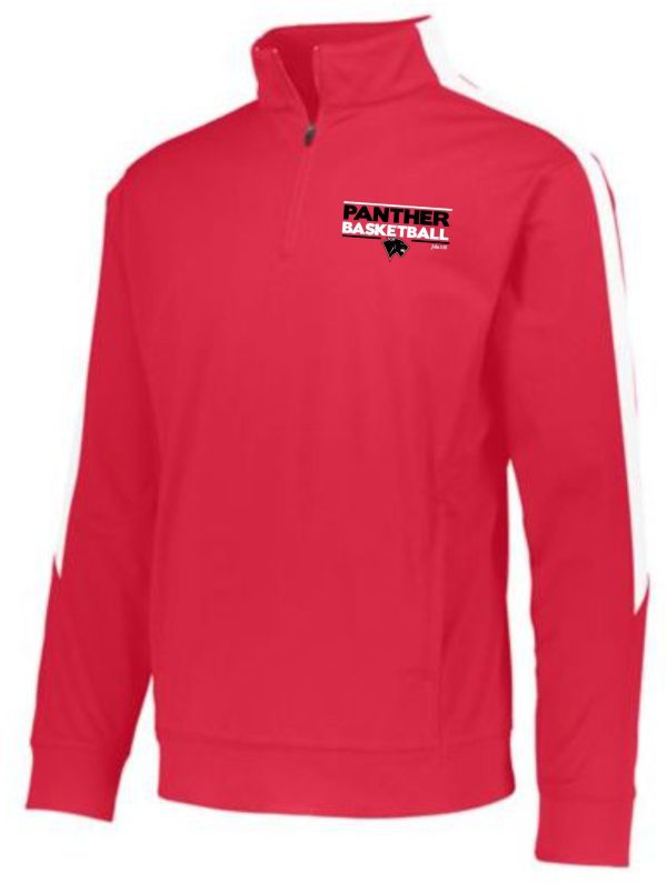 Heart For Christ Basketball Augusta 4386 quarter-zip pullover sports jacket with a "panther basketball" logo on the left chest, featuring white stripes on the sleeve.