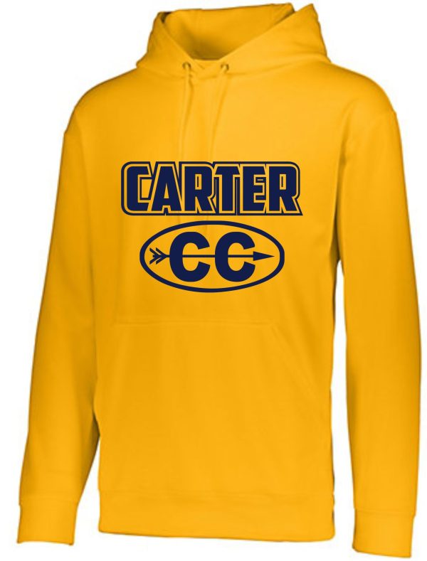 Yellow Carter CC Adult Augusta Wicking Fleece Hooded Sweatshirt 5505, displayed on the chest.