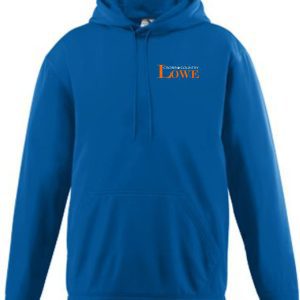 Lowe XC Adult Wicking Fleece Hooded Sweatshirt with a front pocket and a "cross country bowie" logo on the chest.