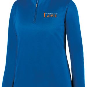 Blue Lowe XC Women's Wicking Fleece quarter-zip pullover with "cross country iowa" logo on the chest.