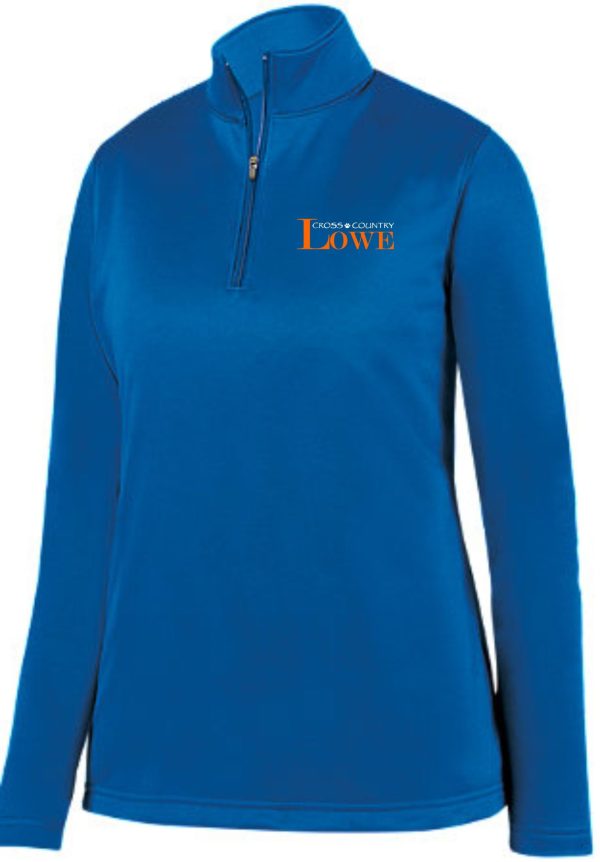 Blue Lowe XC Women's Wicking Fleece quarter-zip pullover with "cross country iowa" logo on the chest.