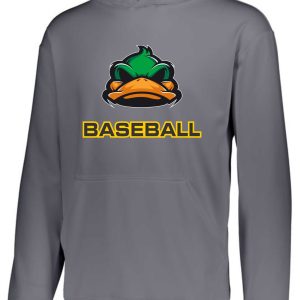 Gray baseball hoodie with duck logo.