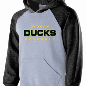 Oldham Ducks baseball hooded sweatshirt.