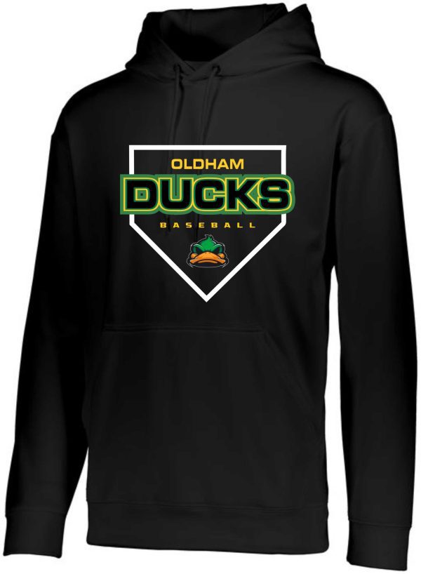 Black Oldham Ducks baseball hoodie.