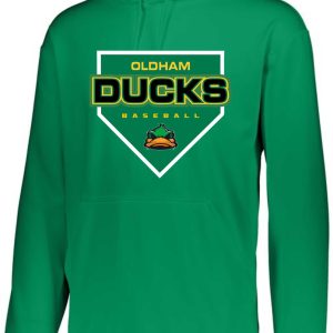 Green hoodie with Oldham Ducks logo.