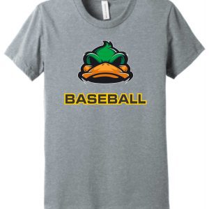 Grey t-shirt with a duck and baseball logo.