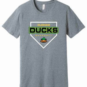 Grey t-shirt with Oldham Ducks logo.