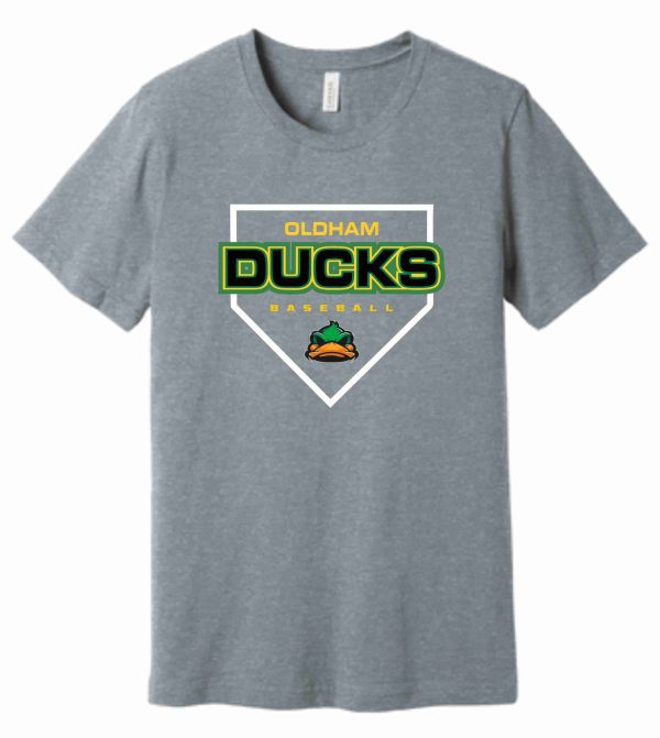 Grey t-shirt with Oldham Ducks logo.