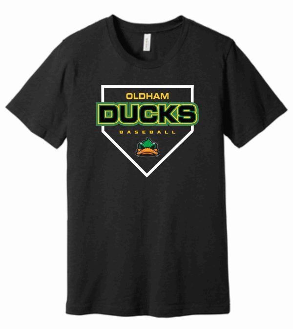 Black t-shirt with Oldham Ducks logo.