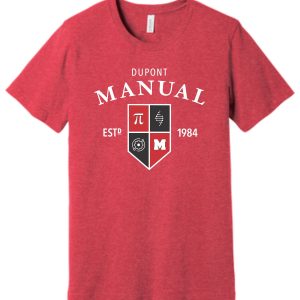 Red t-shirt with DuPont Manual logo.