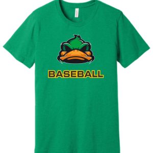 Green t-shirt with duck and "Baseball" text.