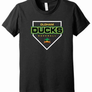 Black t-shirt with Oldham Ducks logo.