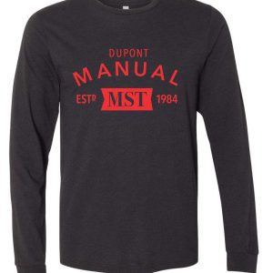 Black long sleeve shirt with red logo.