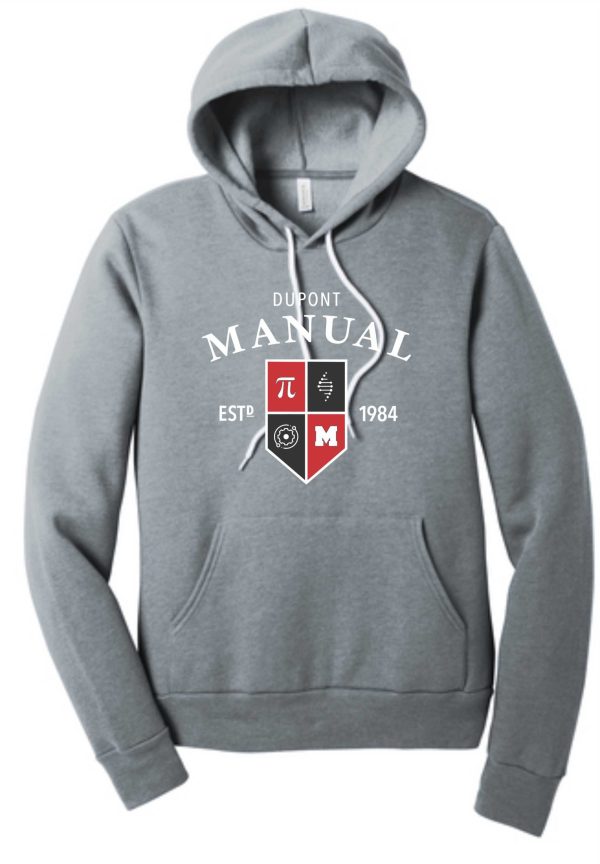 Gray hoodie with Dupont Manual logo.