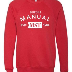 Red sweatshirt with "Dupont Manual MST 1984" printed on it.