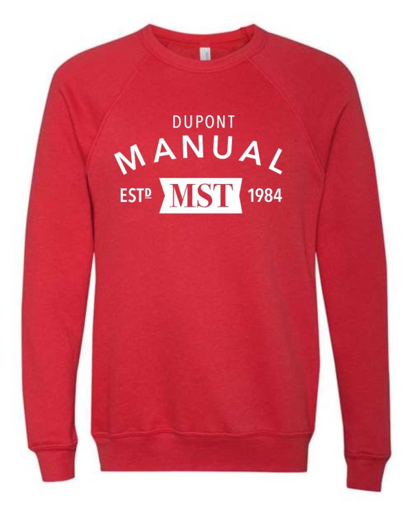 Red sweatshirt with "Dupont Manual MST 1984" printed on it.